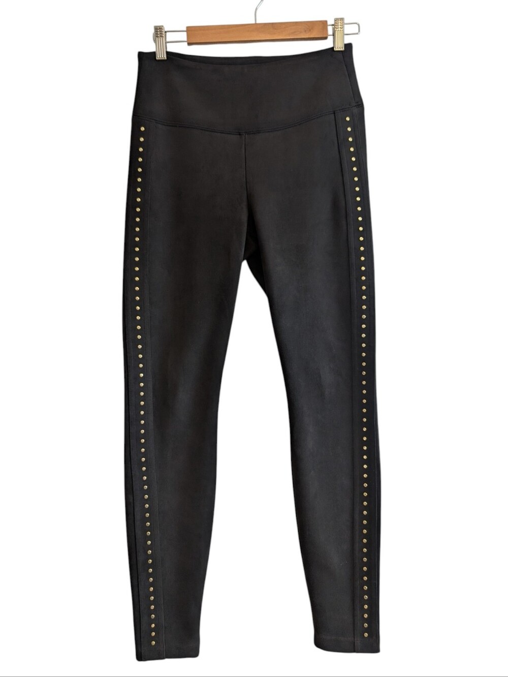 Whbm White House Black Market Black Faux Suede Runway Legging Gold Stud Size 6